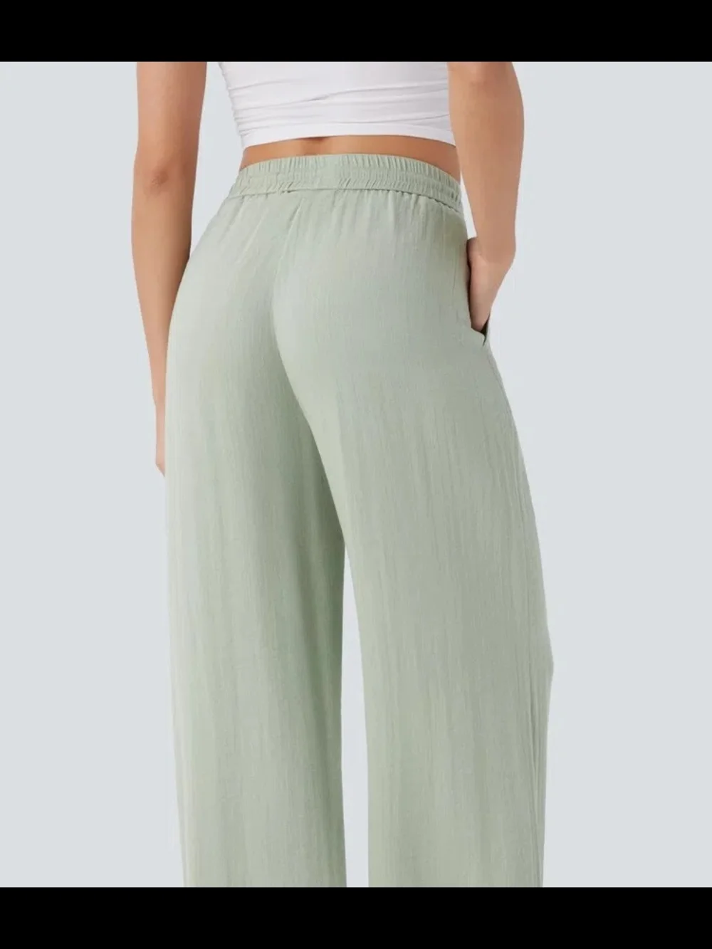 Halara High Waisted Drawstring Pocket Wide Leg Baggy Casual Linen-Feel Pants - Picture 2 of 5